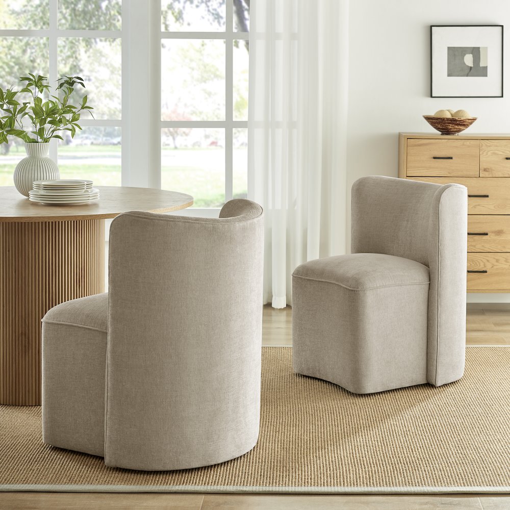 Morraine Dining Side Chair w/ Casters - Millburry Beige Chenille. Picture 2