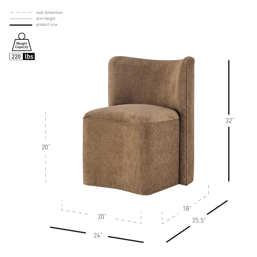 Morraine Dining Side Chair w/ Casters - Millburry Brown Chenille. Picture 11