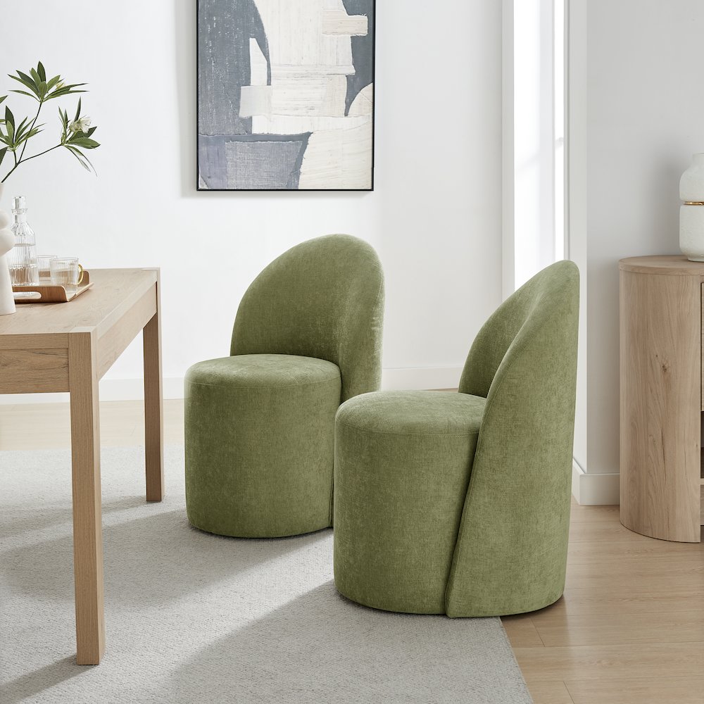 Cabrina Dining Side Chair w/ Casters - Millburry Green Chenille. Picture 2