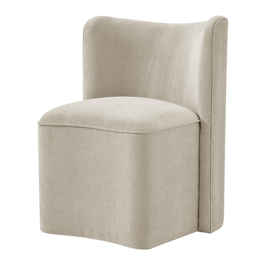 Morraine Dining Side Chair w/ Casters - Millburry Beige Chenille. Picture 1