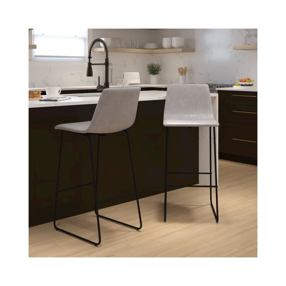 30 inch LeatherSoft Bar Height Barstools in Light Gray, Set of 2. Picture 2