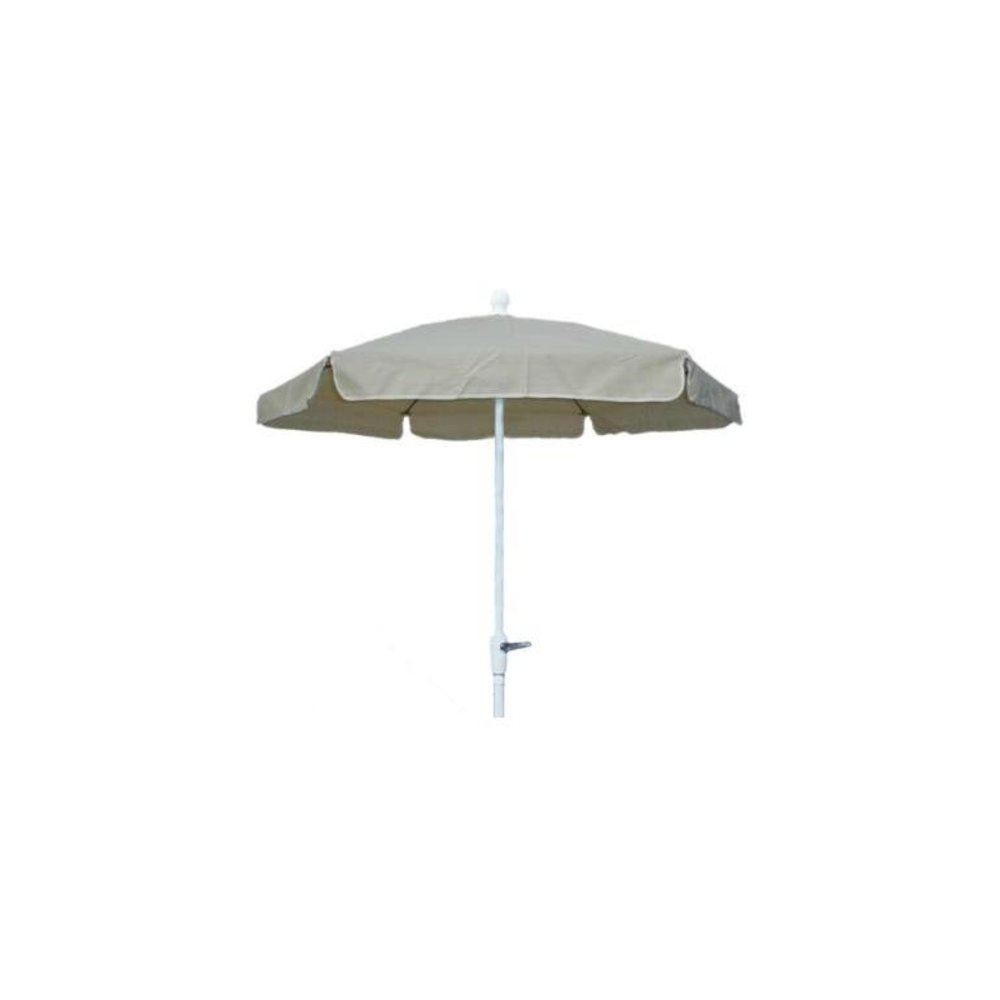 7.5' Hex Garden Umbrella 6 Rib Crank Lift In Beige Vinyl Coated Weave. Picture 1