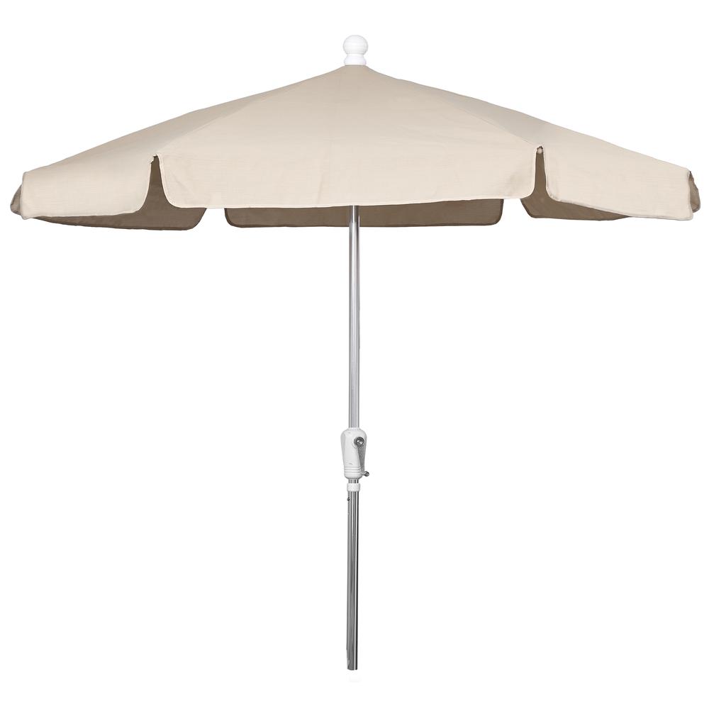 7.5' Hex Garden Umbrella 6 Rib Crank Lift In Beige Vinyl Coated Mesh Weave. Picture 1