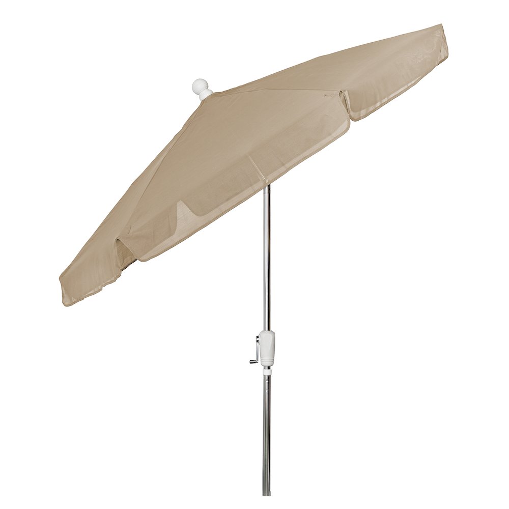 7.5' Hex Garden Umbrella 6 Rib Crank In Beige Vinyl Coated Weave. Picture 1