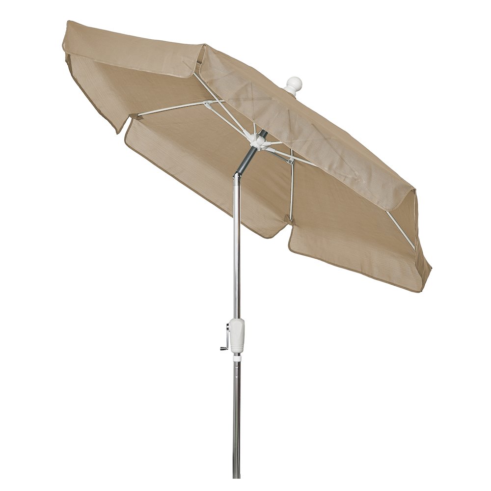 7.5' Hex Garden Umbrella 6 Rib Crank In Beige Vinyl Coated Weave. Picture 3
