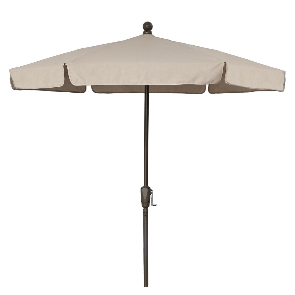 7.5' Hex Garden Umbrella 6 Rib Crank Lift In Beige Vinyl Coated Weave. Picture 1