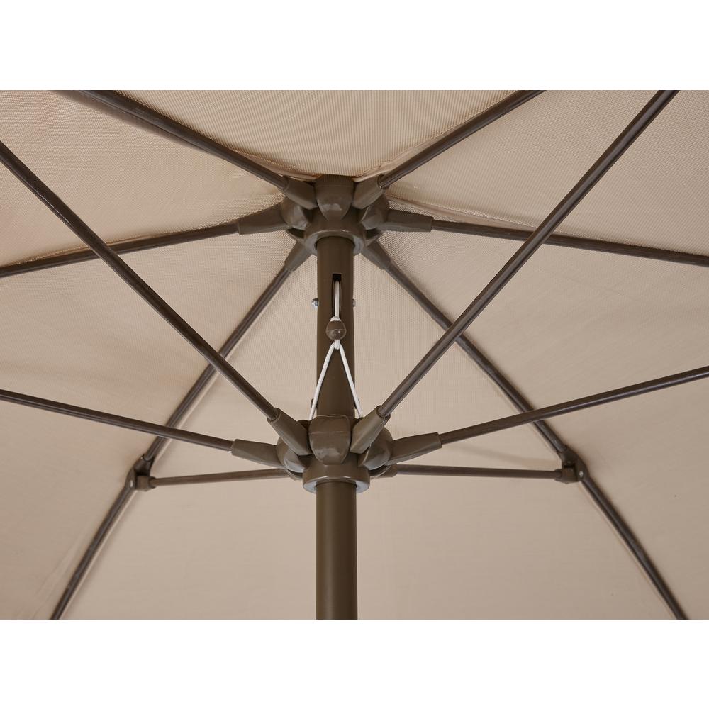 7.5' Hex Garden Umbrella 6 Rib Crank Lift In Beige Vinyl Coated Weave. Picture 2