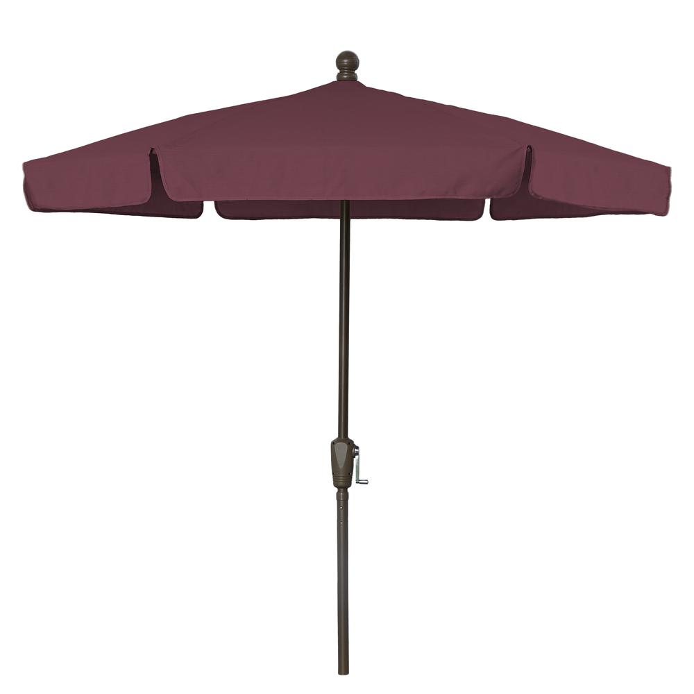 7.5' Hex Garden Umbrella 6 Rib Crank Lift In Burgundy Vinyl Coated Weave. Picture 1