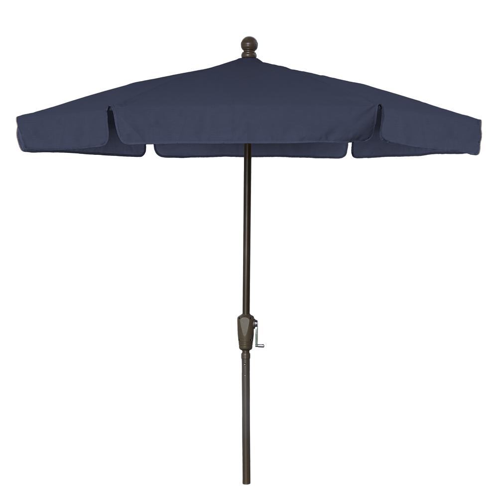 7.5' Hex Home Garden  Umbrella 6 Rib Crank Champagne Bronze with Navy Blue Vinyl Coated Weave Canopy. Picture 1