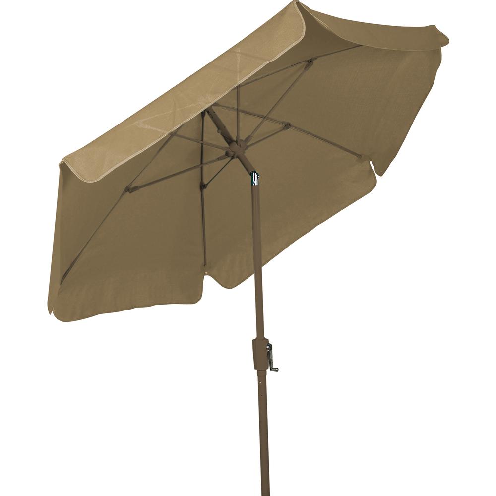 7.5' Hex Garden Tilt Umbrella 6 Rib Crank In Beige Vinyl Coated Weave. Picture 1