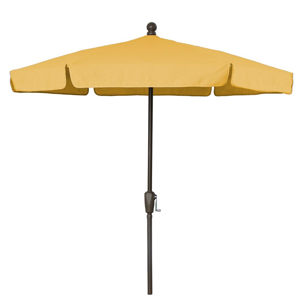7.5' Hex Garden Umbrella 6 Rib Crank Lift In Yellow Vinyl Coated Weave. Picture 1