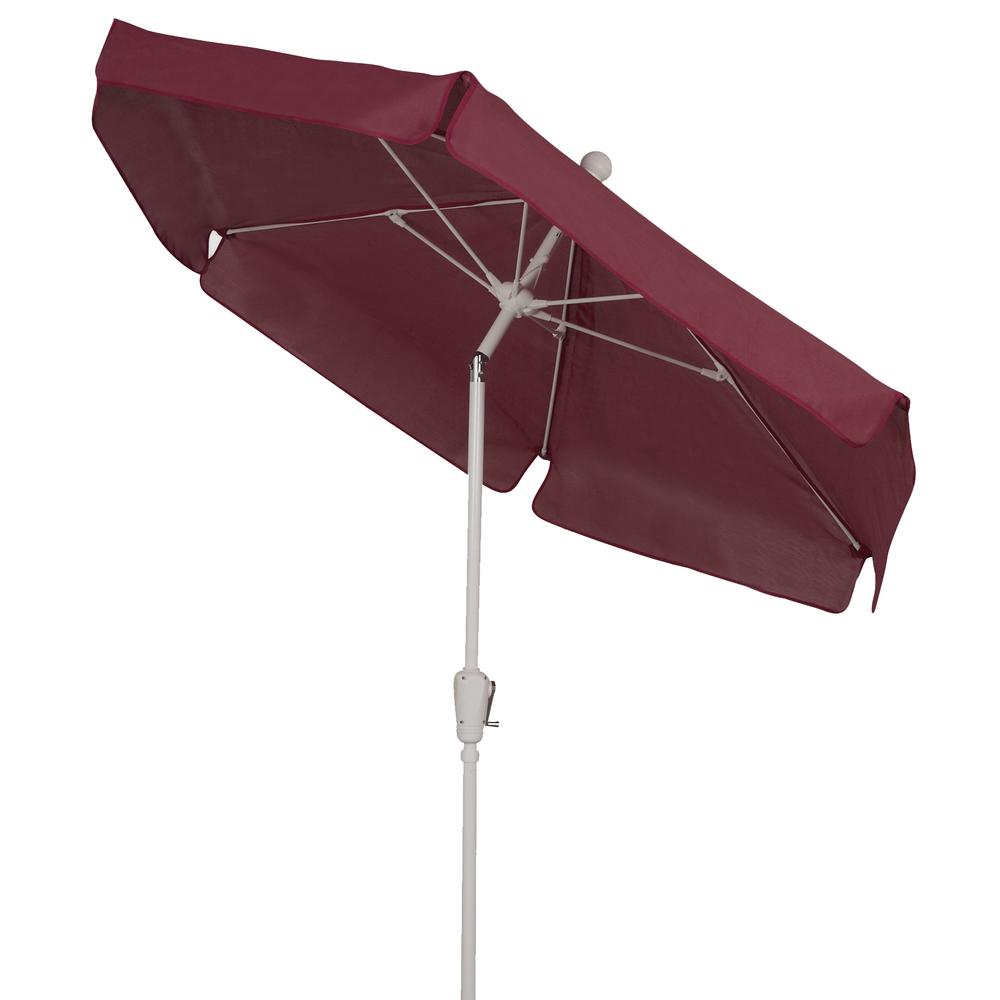 7.5' Hex Garden Tilt Umbrella 6 Rib Crank In Burgundy Vinyl Coated Weave. Picture 1
