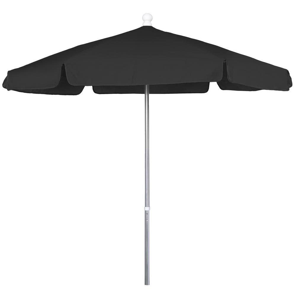 7.5' Hex Garden Umbrella 6 Rib Push Up & Pin Lift In Black Vinyl Coated Weave. Picture 1