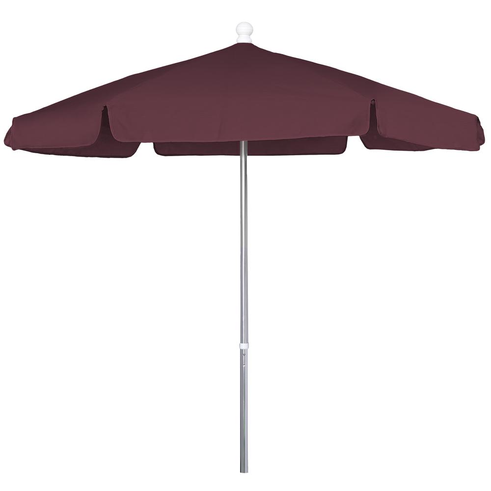 7.5' Hex Garden Umbrella 6 Rib Push Up & Pin Lift In Burgundy Vinyl Coated Weave. Picture 1
