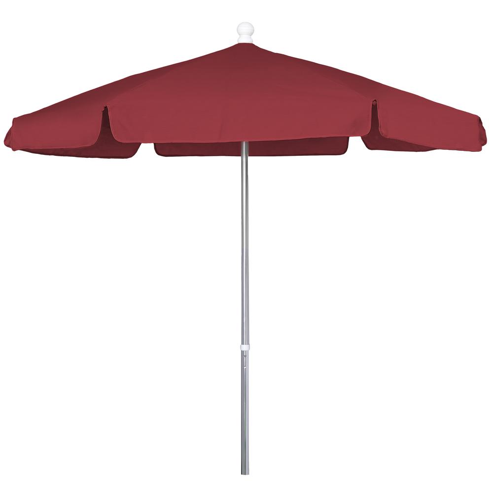 7.5' Hex Garden Umbrella 6 Rib Push Up & Pin Lift In Red Vinyl Coated Weave. Picture 1