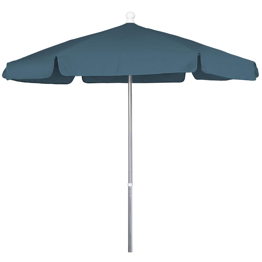 7.5' Hex Garden Umbrella 6 Rib Push Up & Pin Lift In Teal Vinyl Coated Weave. Picture 1