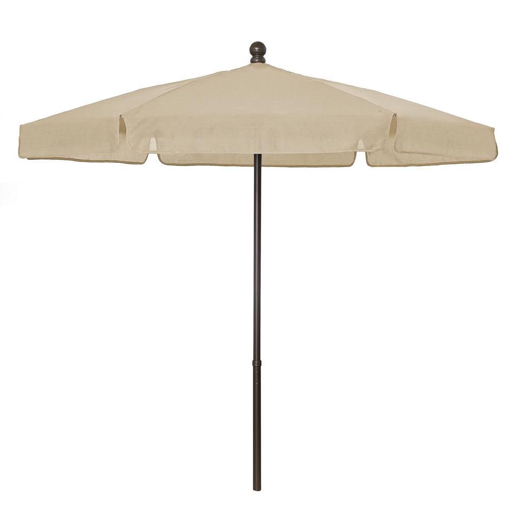 7.5' Hex Garden Umbrella 6 Rib Push Up & Pin Lift In Beige Vinyl Coated Weave. Picture 1