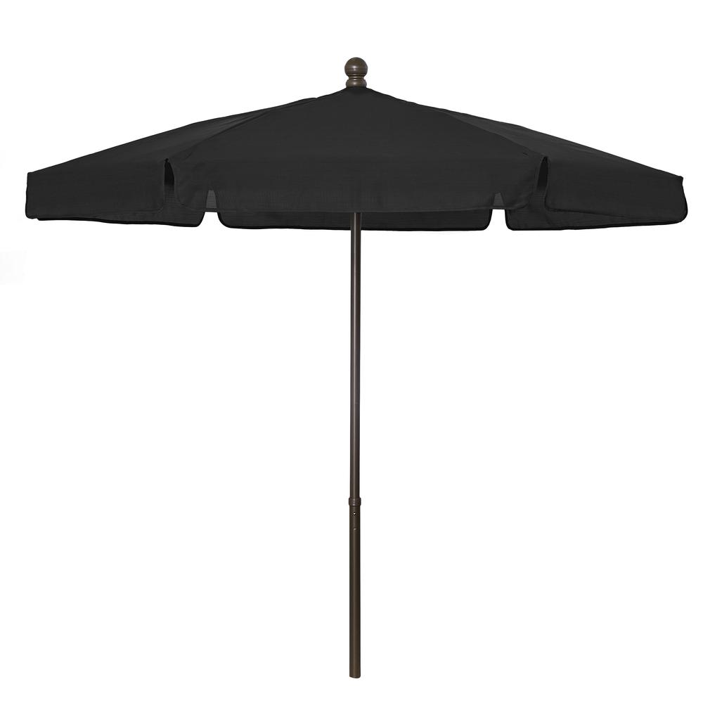 7.5' Hex Garden Umbrella 6 Rib Push Up & Pin Lift In Black Vinyl Coated Weave. Picture 1
