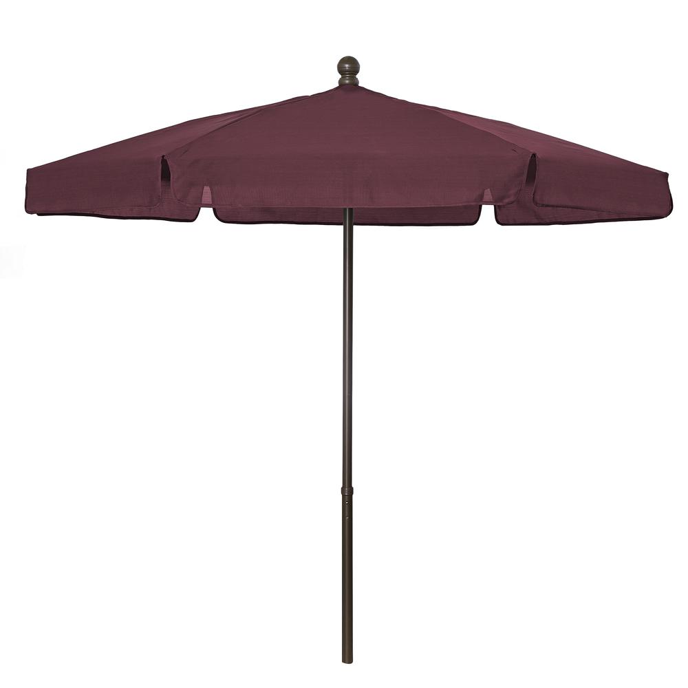 7.5' Hex Garden Umbrella 6 Rib Push Up & Pin Lift In Burgundy Vinyl Coated Weave. Picture 1