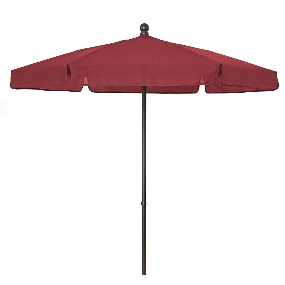 7.5' Hex Garden Umbrella 6 Rib Push Up & Pin Lift In Red Vinyl Coated Weave. Picture 1