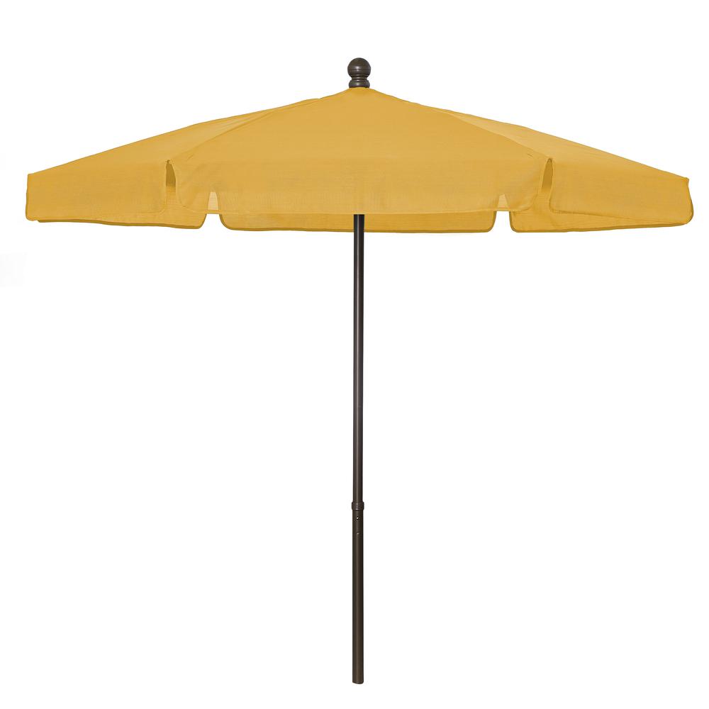 7.5' Hex Garden Umbrella 6 Rib Push Up & Pin Lift In Yellow Vinyl Coated Weave. Picture 1