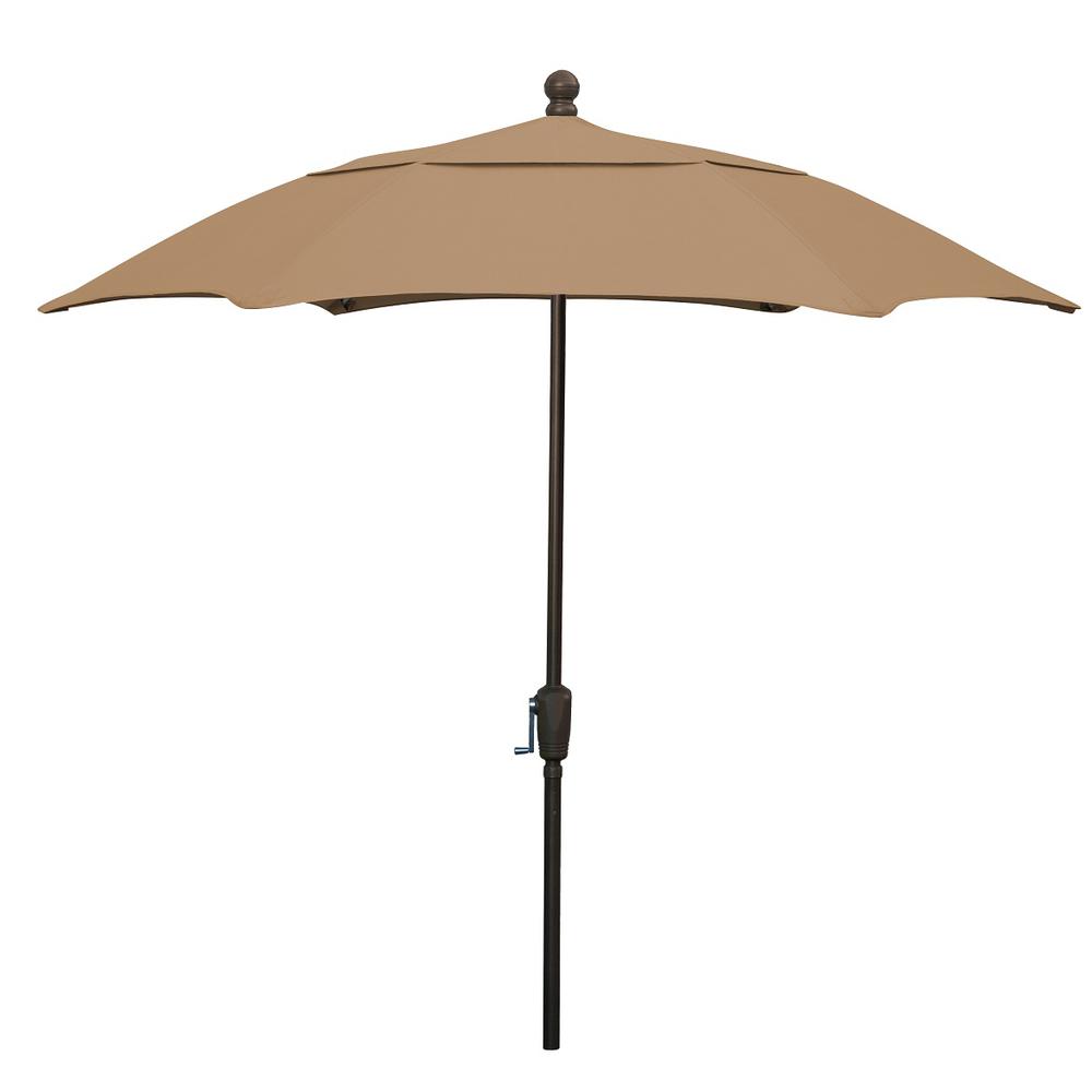 7.5' Oct Patio Umbrella 6 Rib Crank Lift with Beige Solution Dyed Poly Canopy. Picture 1