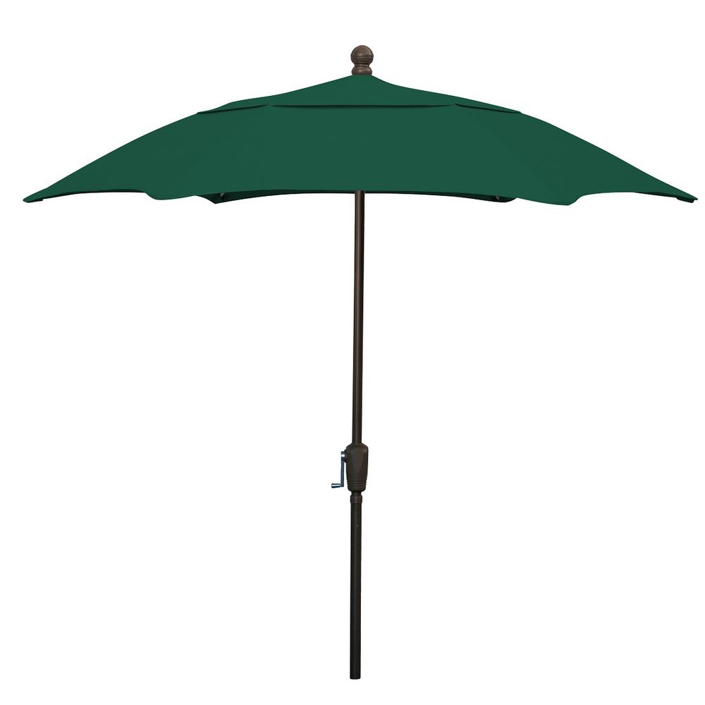 7.5' Oct Patio Umbrella 6 Rib Crank Lift with Forest Green Solution Canopy. Picture 1