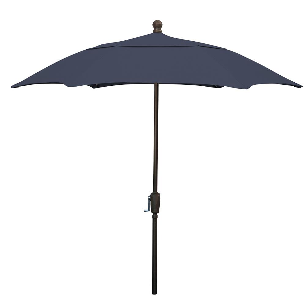 7.5' Oct Patio Umbrella 6 Rib Crank Lift with Navy Blue Solution Canopy. Picture 1