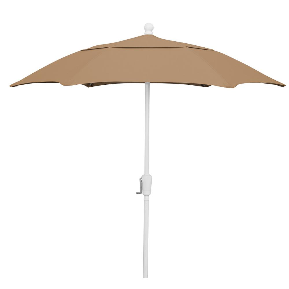 7.5' Oct Patio Umbrella 6 Rib Crank Lift with Beige Solution Dyed Poly Canopy. Picture 1