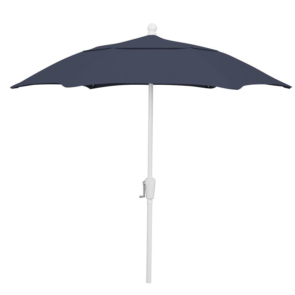 7.5' Oct Patio Umbrella 6 Rib Crank Lift with Navy Blue Solution Canopy. Picture 1