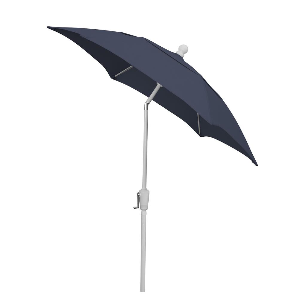 7.5' Oct Patio Tilt Umbrella 6 Rib Crank with Navy Blue Solution Canopy. Picture 1