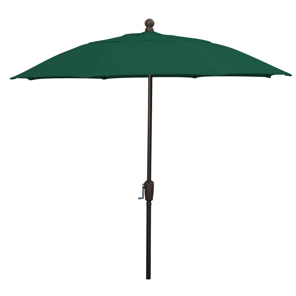 9' Oct Patio Umbrella 8 Rib Crank Lift with Forest Green Solution Canopy. Picture 1