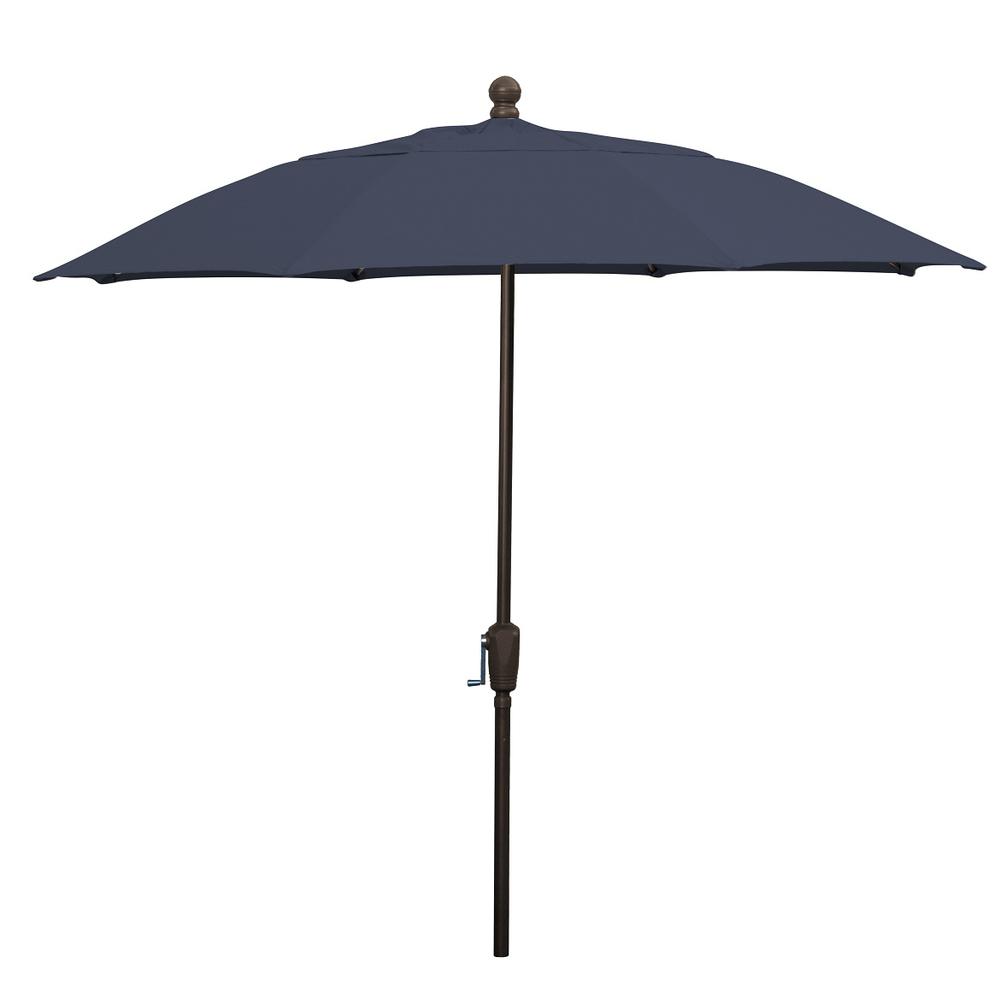 9' Oct Patio Umbrella 8 Rib Crank Lift with Navy Blue Solution Dyed Poly Canopy. Picture 1