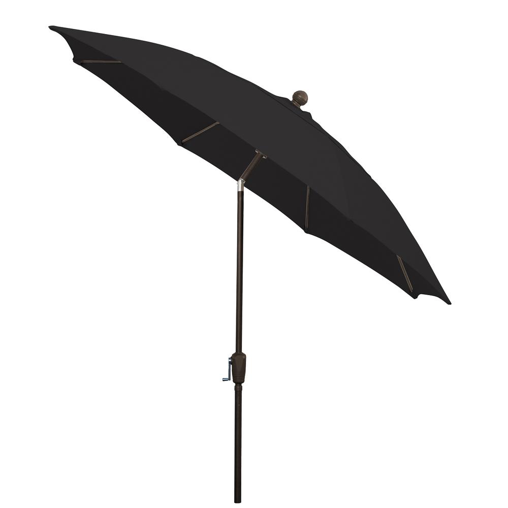 9' Oct Patio Tilt Umbrella 8 Rib Crank with Black Solution Dyed Poly Canopy. Picture 1