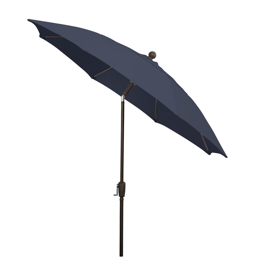 9' Oct Patio Tilt Umbrella 8 Rib Crank with Navy Blue Solution Dyed Poly Canopy. Picture 2
