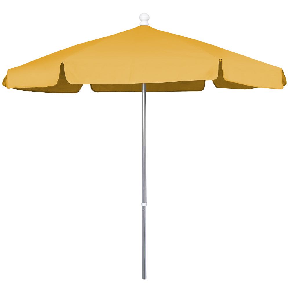 7.5' Hex Garden Umbrella 6 Rib Push Up & Pin Lift In Yellow Vinyl Coated Weave. Picture 1