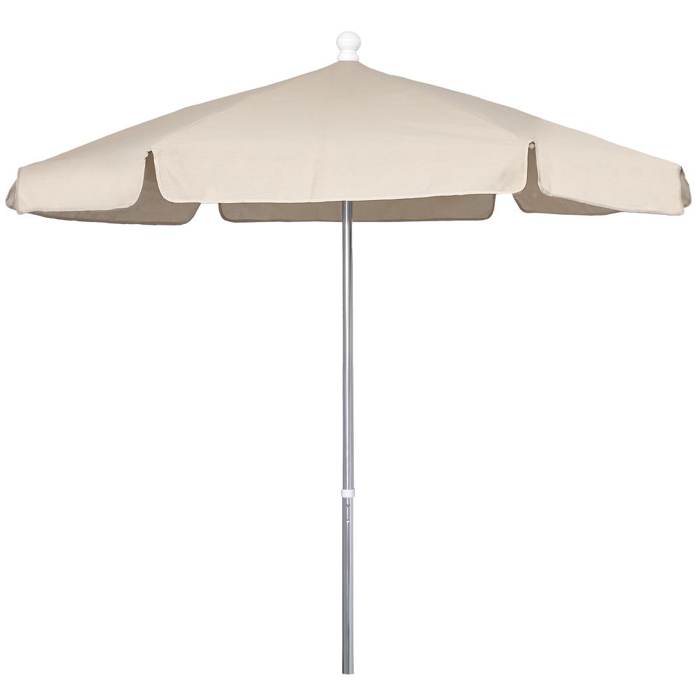 7.5' Hex Garden Umbrella 6 Rib Push Up & Pin Lift In Beige Vinyl Coated Weave. Picture 1