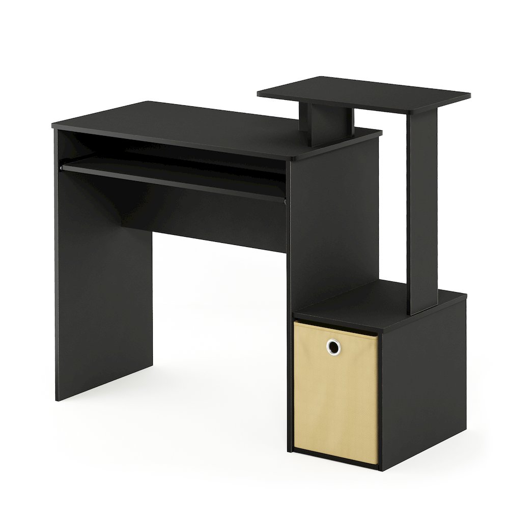 Econ Multipurpose Home Office Computer Writing Desk w/Bin, Black/Brown. Picture 1