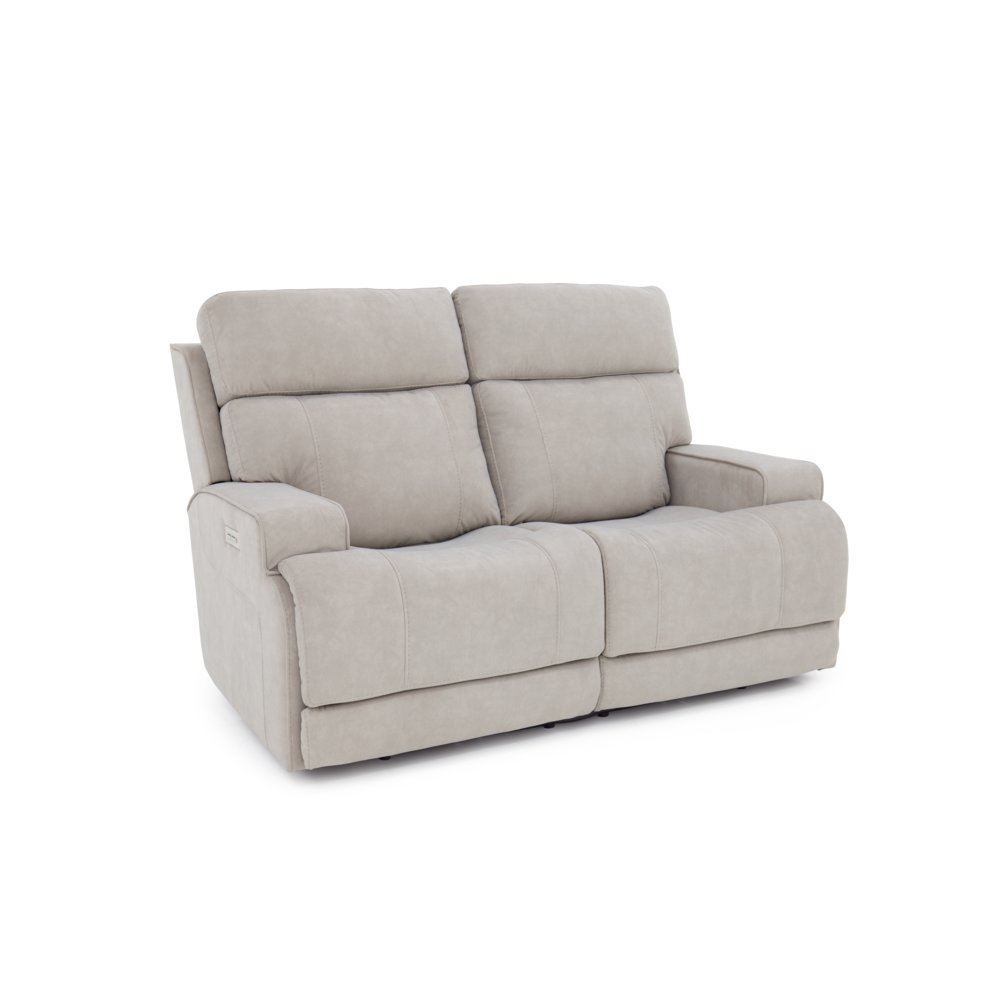 Gray Leather Loveseat with Power Recline and Adjustable Headrests for Comfort. Picture 1