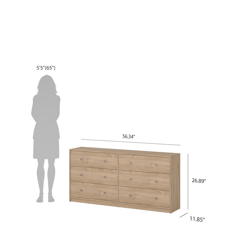 3-Piece Bedroom Set - 6 Drawer Double Dresser And Nightstand Set Of 2. Picture 8