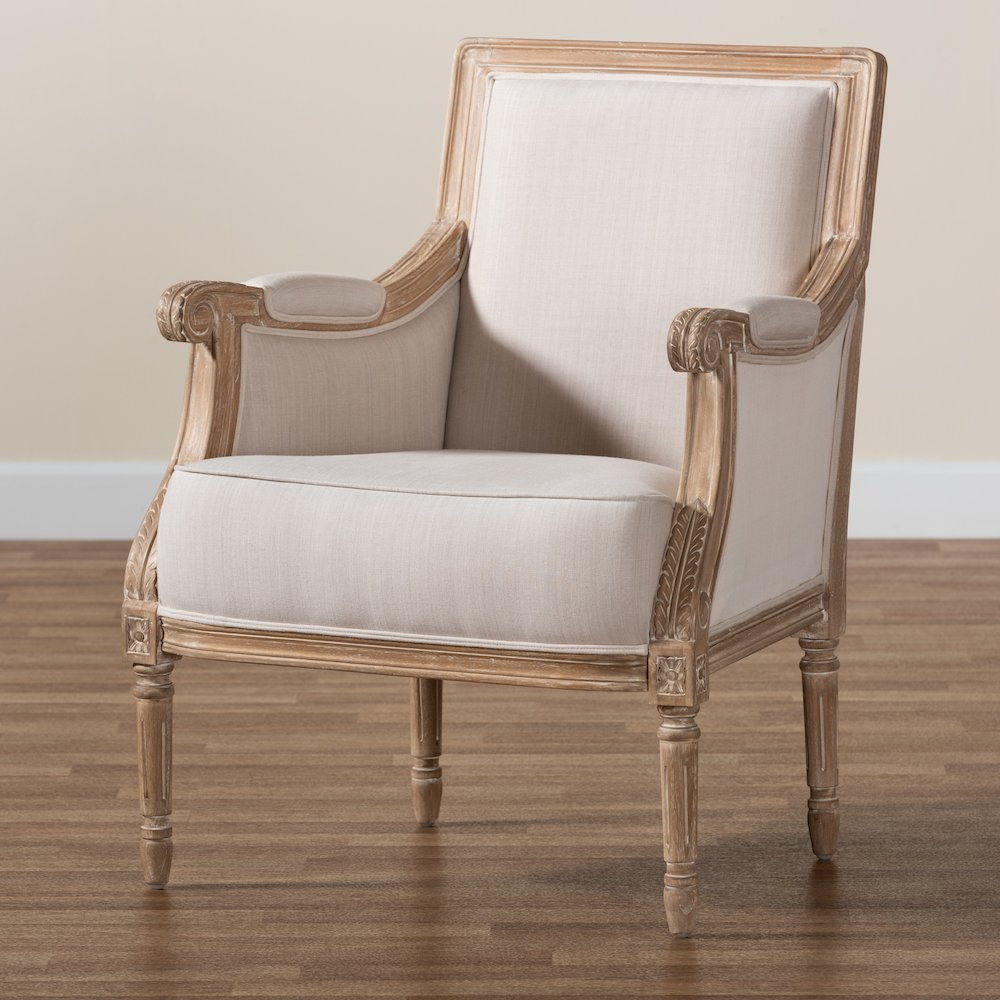 Baxton Studio Chavanon Wood & Light Beige Linen Traditional French Accent Chair. Picture 7