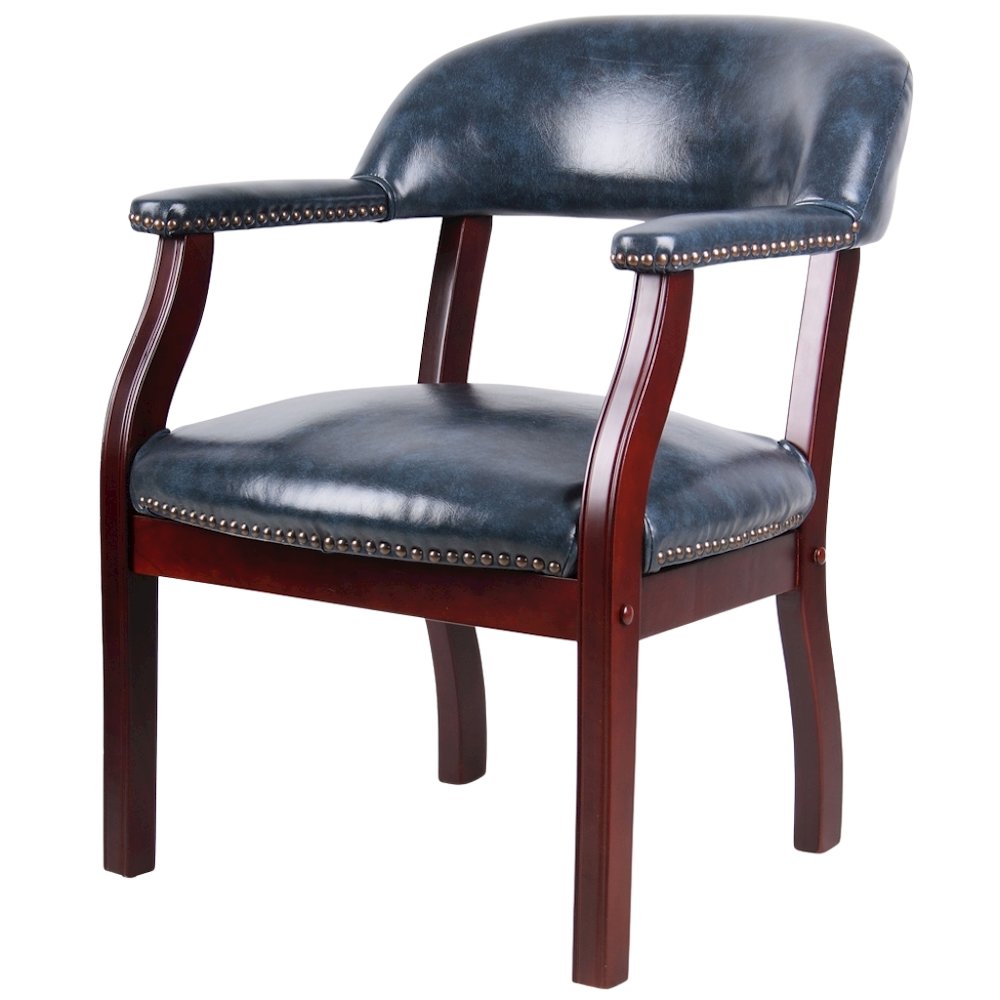 Blue Captains Chair for Office Furniture or Poker Room, No Wheels Design. Picture 1