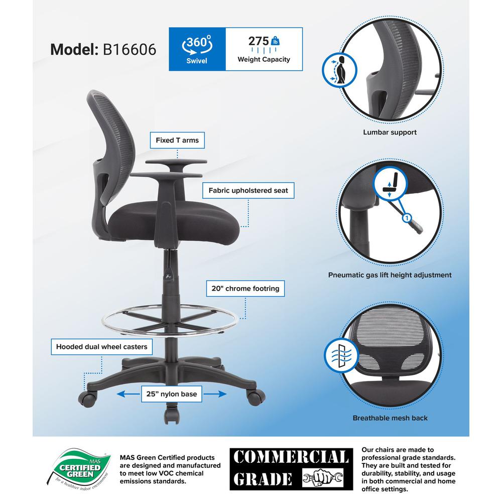 Boss Commercial Grade Mesh Stool W/ T-Arms. Picture 5