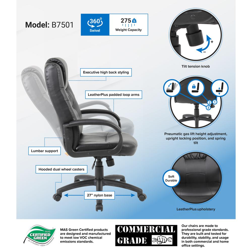 Boss Executive High Back LeatherPlus Chair. Picture 6