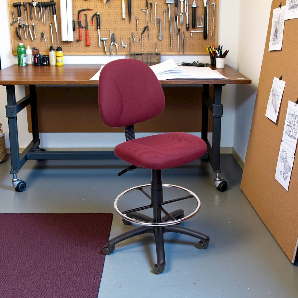 Burgundy Drafting Chair, Tall Office Chair For Standing Or Tall Desk Use. Picture 3