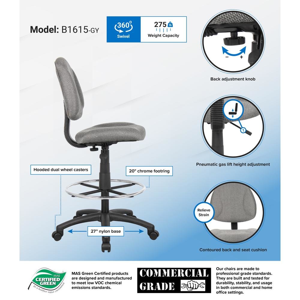 Boss Drafting Stool (B315-Gy) W/Footring. Picture 3