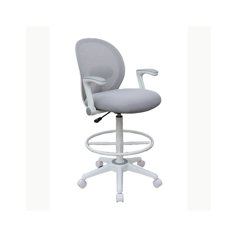 Boss Grey Mesh, Flip Arm, Stool, White Frame. Picture 1