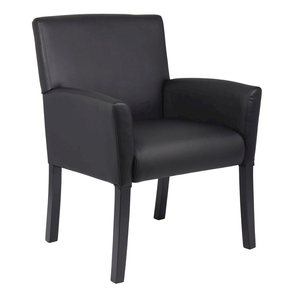 Black Reception Chair With Mahogany Base, Client Or Office Guest Seating. Picture 1