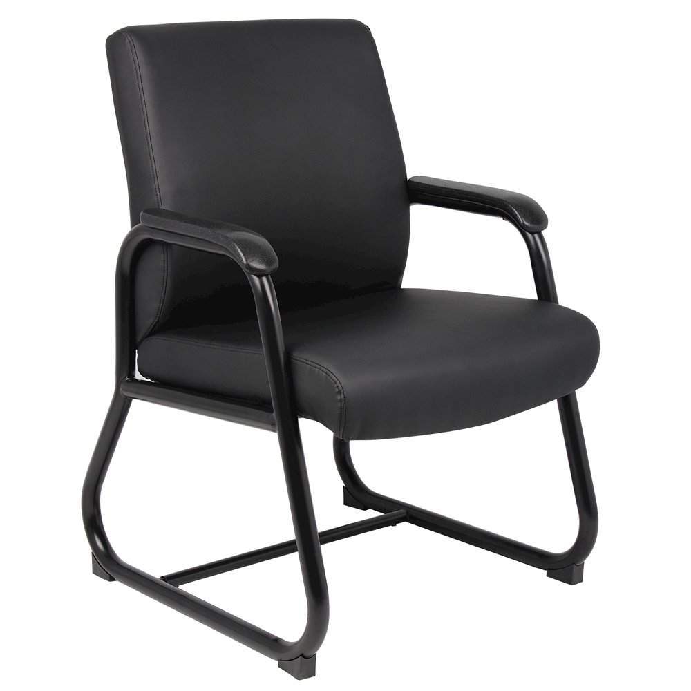Black Guest Chair With Vinyl Seat, Office Chair No Wheels. Picture 1