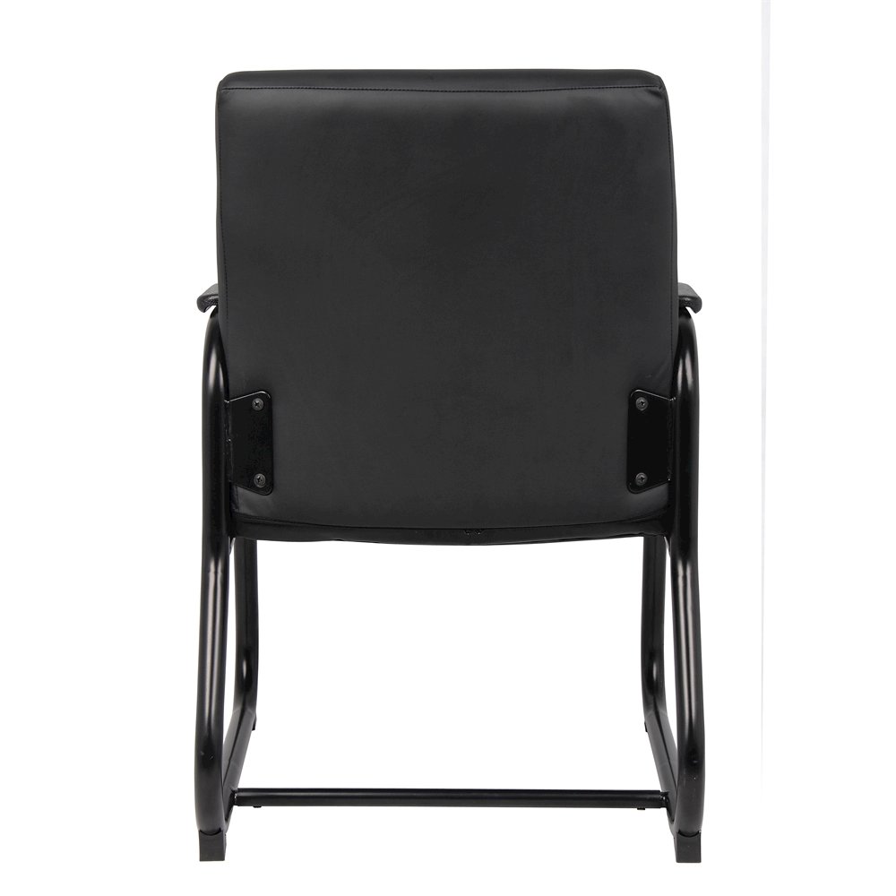 Black Guest Chair With Vinyl Seat, Office Chair No Wheels. Picture 6